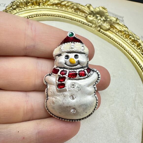 vintage Jewelry - Vintage Snowman Brooch Winter Christmas Pin
